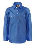 Kids Lightweight Long Sleeve Half Placket Cotton Drill Shirt with Contrast Buttons (5198739177517)