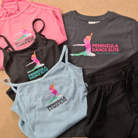 Printed logos on singlets and shirts for Peninsula Dance Elite