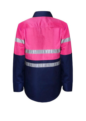 Kids Lightweight Two Tone Long Sleeve Cotton Drill Shirt with CSR Reflective Tape (5198739210285)