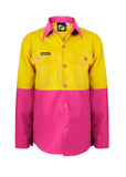 Kids Lightweight Two Tone Long Sleeve Cotton Drill Shirt (5200186900525)
