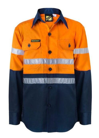 Kids Lightweight Two Tone Long Sleeve Cotton Drill Shirt with CSR Reflective Tape (5200171401261)