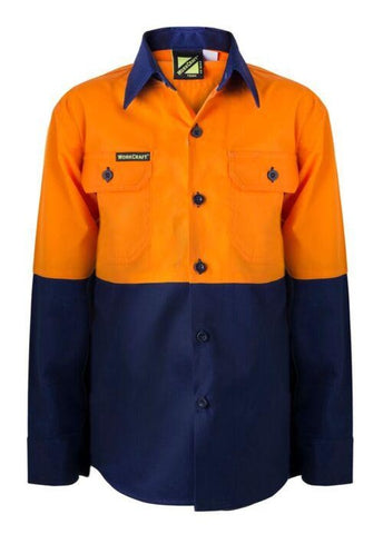 Kids Lightweight Two Tone Long Sleeve Cotton Drill Shirt (5200186900525)