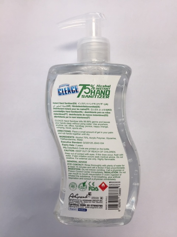 Cleace 75% Alcohol Instant Hand Sanitizer 500ml (5200168517677)