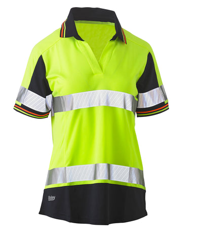 Womens Short Sleeve Taped Two Tone Hi Vis V-Neck Polo (5200187162669)