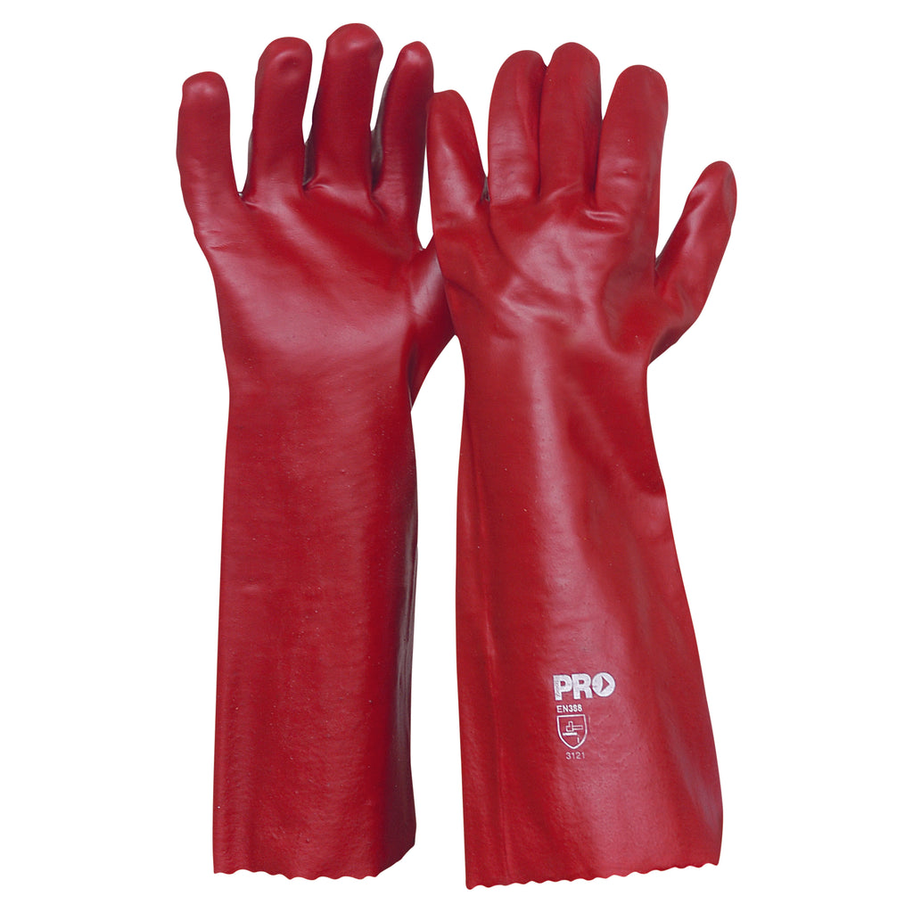 Red PVC Gloves Single Dip Length 45cms (5209035866157)